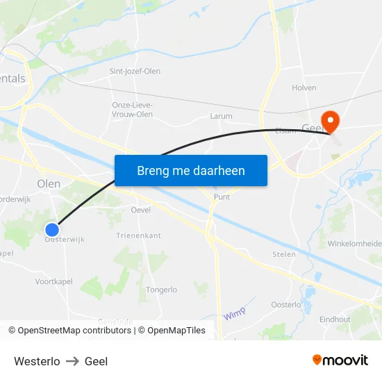 Westerlo to Geel map