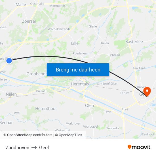 Zandhoven to Geel map