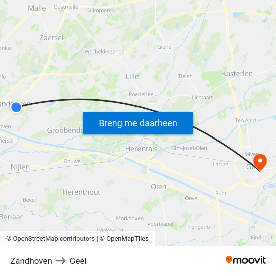 Zandhoven to Geel map