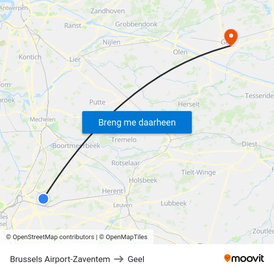 Brussels Airport-Zaventem to Geel map