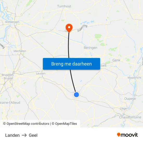 Landen to Geel map