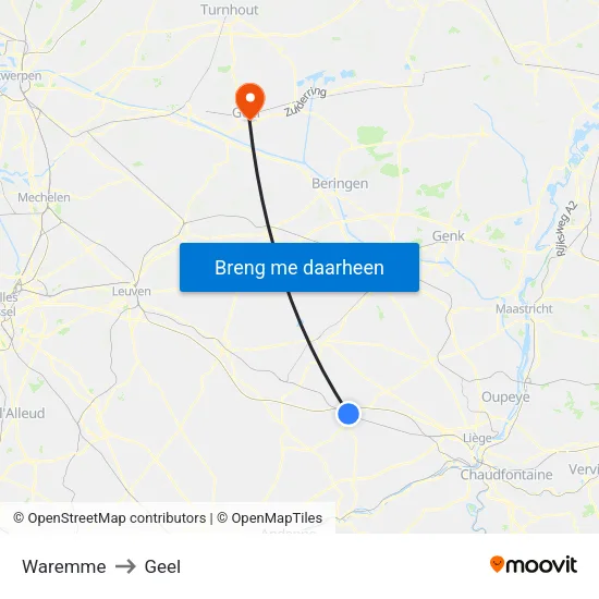 Waremme to Geel map