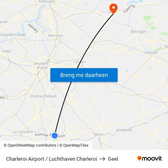 Charleroi Airport / Luchthaven Charleroi to Geel map