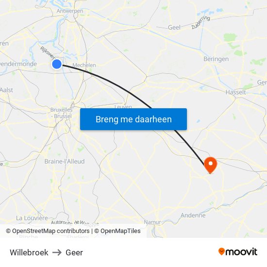 Willebroek to Geer map