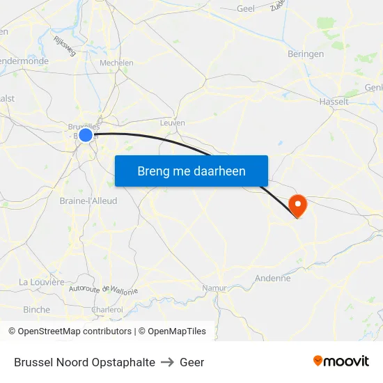 Brussel Noord Opstaphalte to Geer map