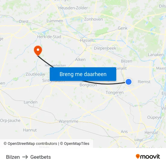 Bilzen to Geetbets map