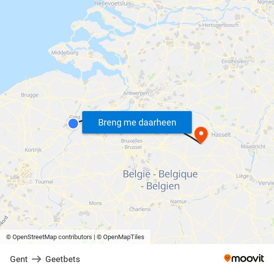 Gent to Geetbets map