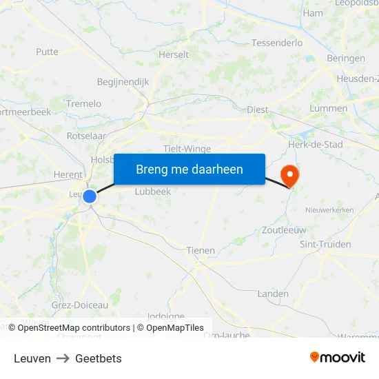 Leuven to Geetbets map