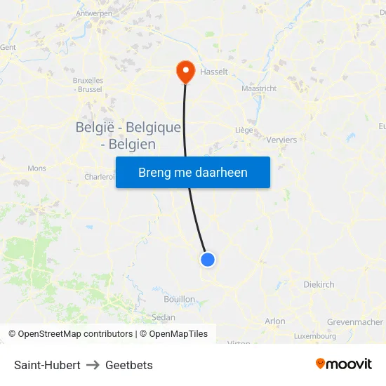 Saint-Hubert to Geetbets map