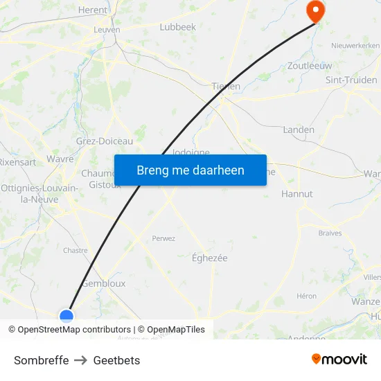 Sombreffe to Geetbets map
