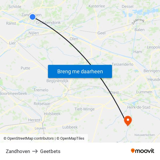 Zandhoven to Geetbets map