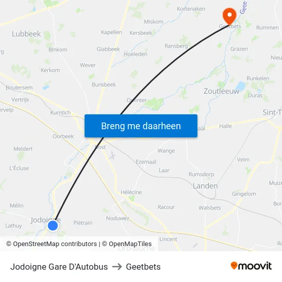 Jodoigne Gare D'Autobus to Geetbets map