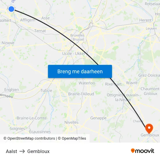 Aalst to Gembloux map