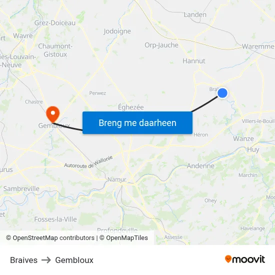 Braives to Gembloux map