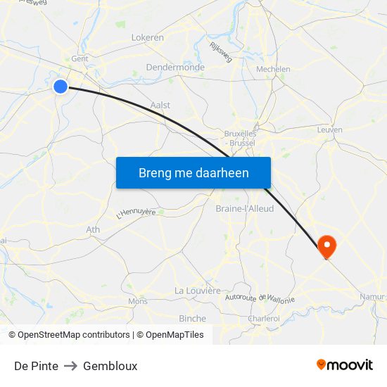 De Pinte to Gembloux map