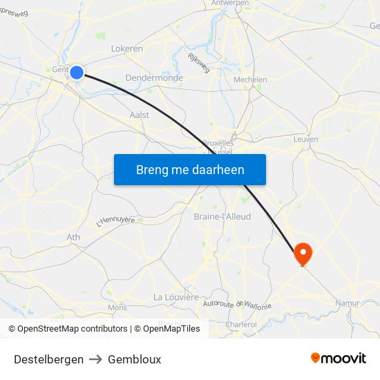 Destelbergen to Gembloux map