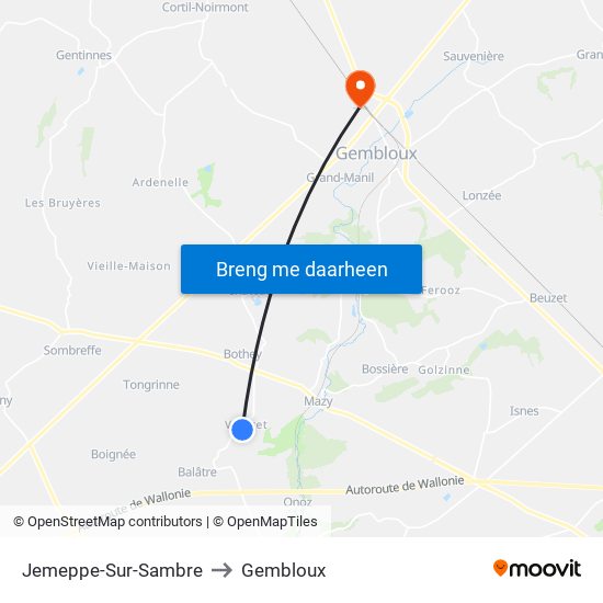 Jemeppe-Sur-Sambre to Gembloux map