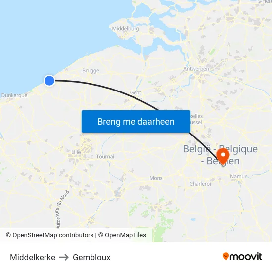 Middelkerke to Gembloux map