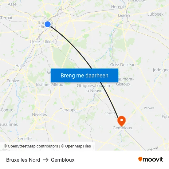 Bruxelles-Nord to Gembloux map