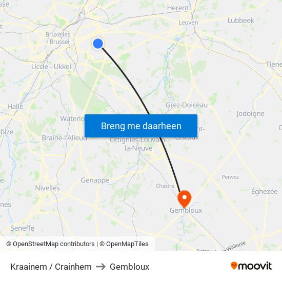 Kraainem / Crainhem to Gembloux map
