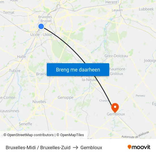 Bruxelles-Midi / Bruxelles-Zuid to Gembloux map