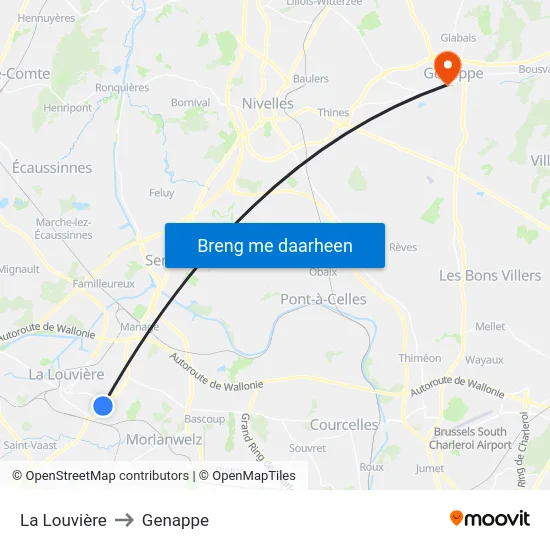 La Louvière to Genappe map