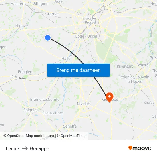 Lennik to Genappe map