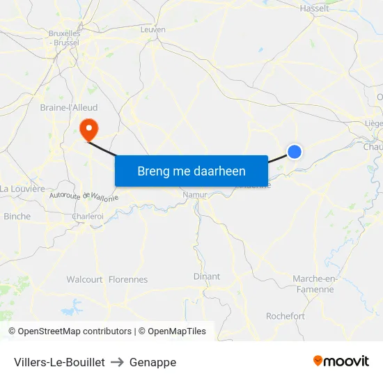Villers-Le-Bouillet to Genappe map