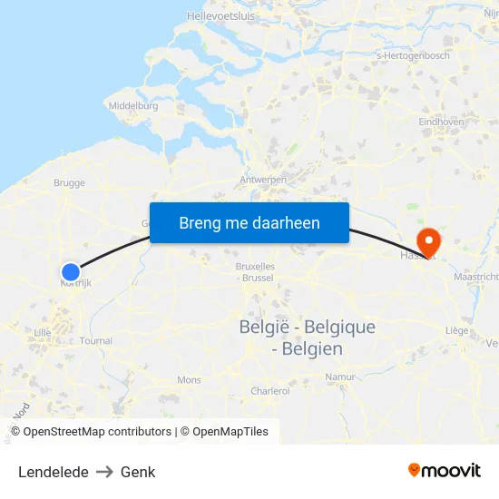 Lendelede to Genk map