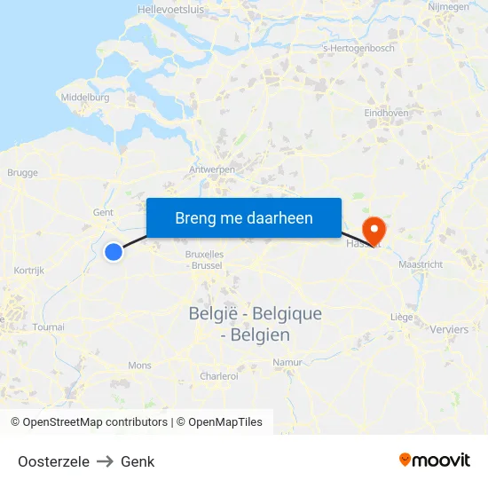 Oosterzele to Genk map