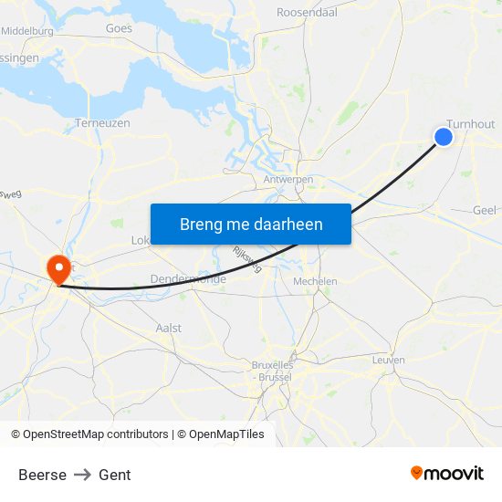 Beerse to Gent map