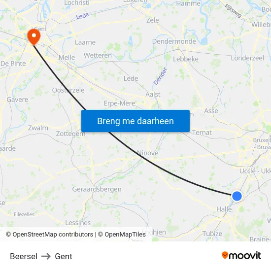 Beersel to Gent map