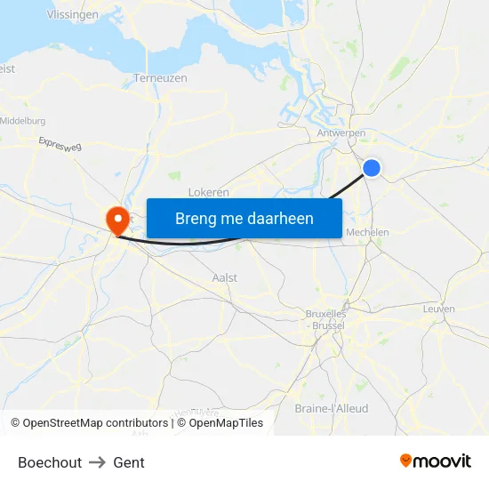 Boechout to Gent map