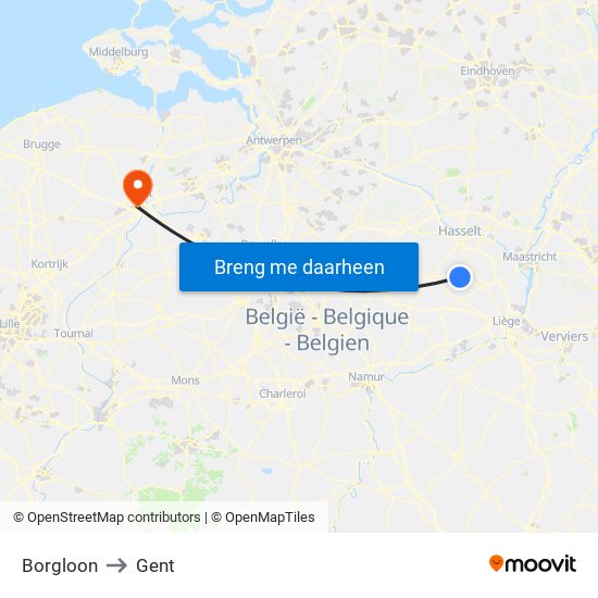 Borgloon to Gent map