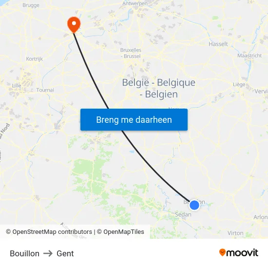 Bouillon to Gent map
