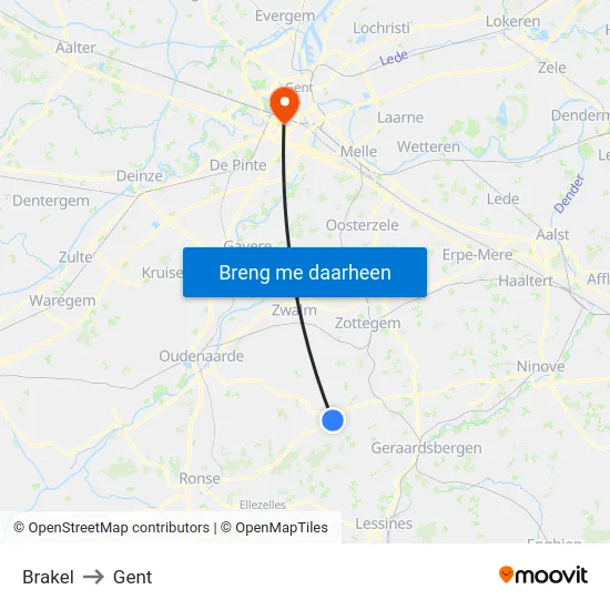 Brakel to Gent map