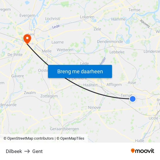 Dilbeek to Gent map