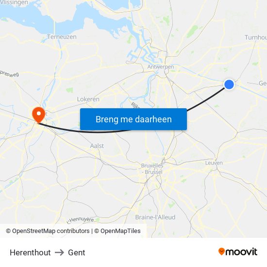 Herenthout to Gent map