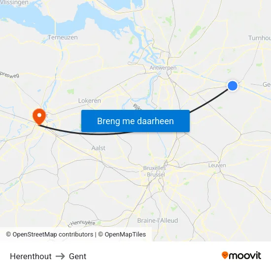 Herenthout to Gent map