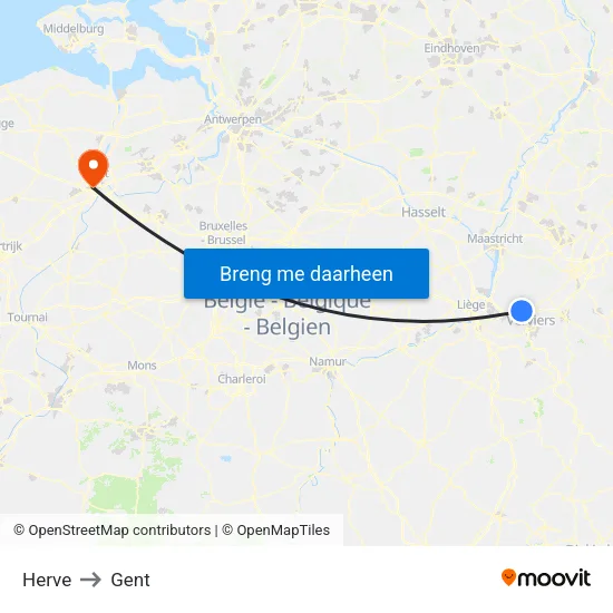 Herve to Gent map