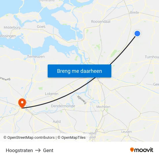 Hoogstraten to Gent map