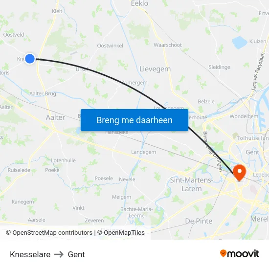 Knesselare to Gent map