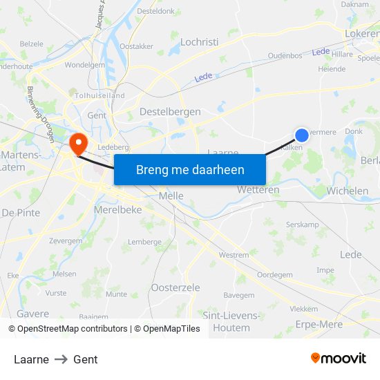 Laarne to Gent map