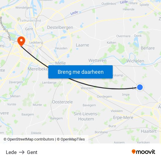 Lede to Gent map