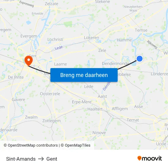 Sint-Amands to Gent map