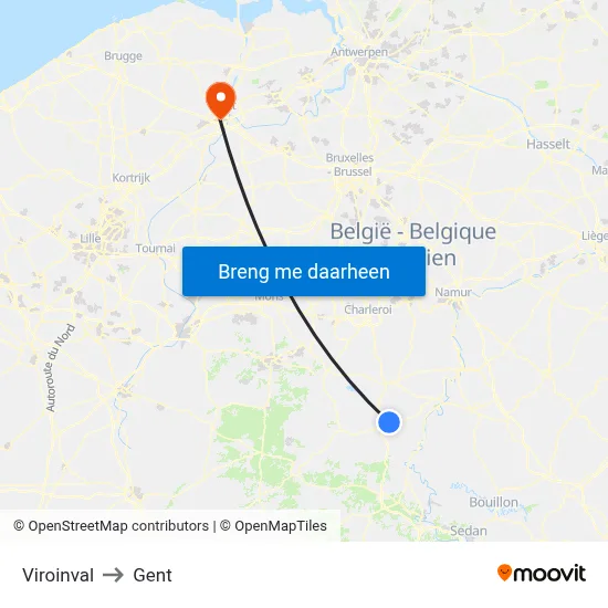 Viroinval to Gent map