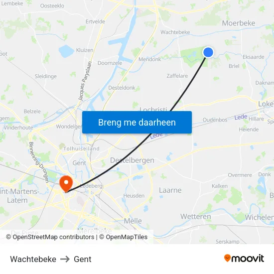 Wachtebeke to Gent map