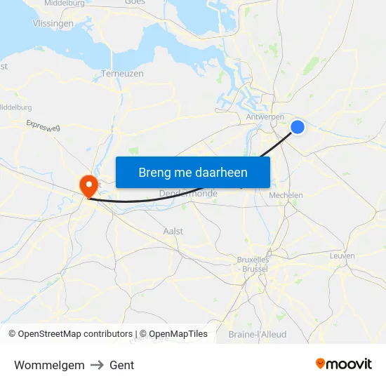 Wommelgem to Gent map