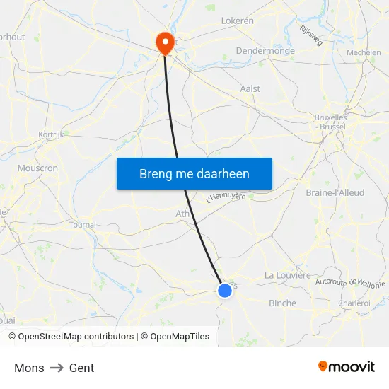 Mons to Gent map