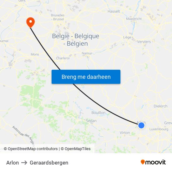 Arlon to Geraardsbergen map